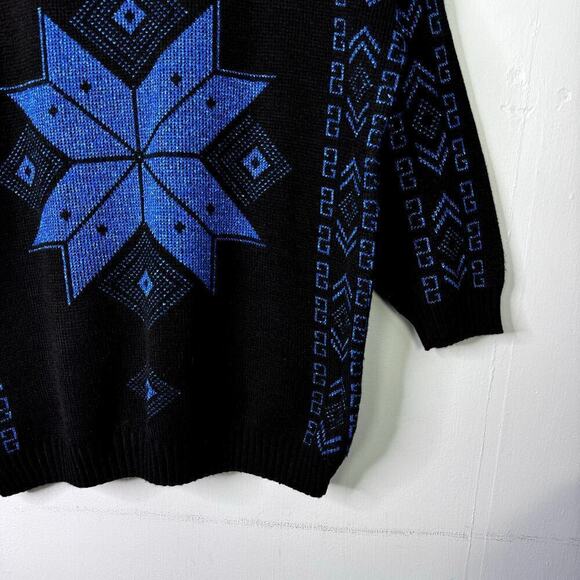 Vintage 80's Ellen-D Kollection Metallic Blue Snowflake Sweater Women's Size L - Picture 9 of 10